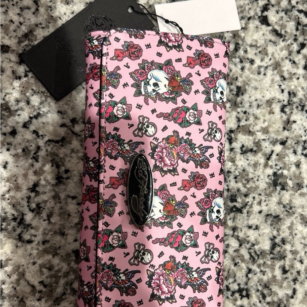 Ed Hardy Pink Floral Skull Wallet